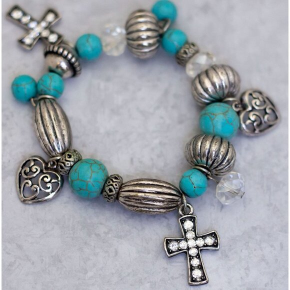 6 Inch, Vintage Celtic Turquoise Charm Bracelet - CK1 - Picture 2 of 3